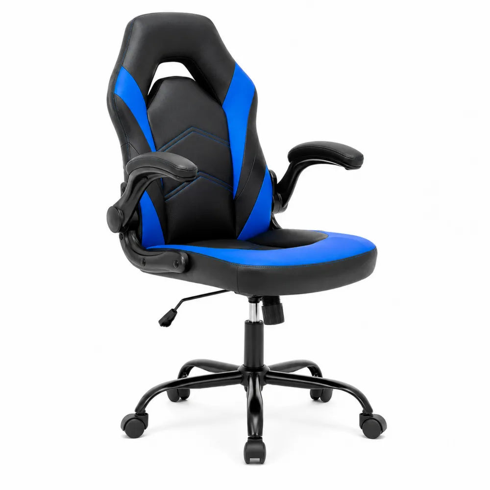 Sedia da gioco ergonomica in PU Nero e Blu con braccioli regolabili