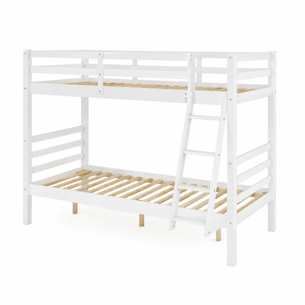 Letto a Castello in Legno Bianco con Scala Laterale
