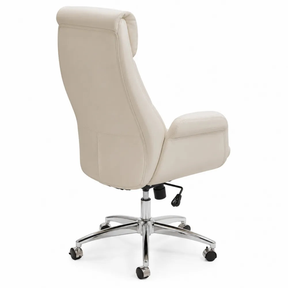 Sedia girevole in pelle PU con base in metallo cromato, Beige