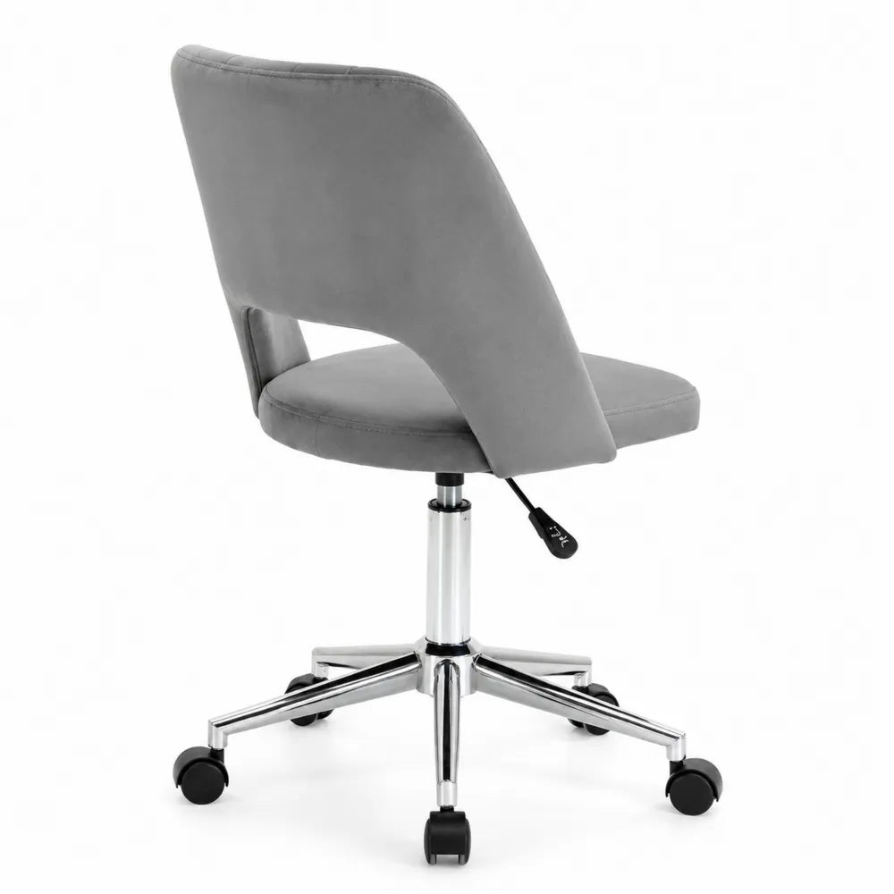 Sedia da ufficio in Velluto Grigio con Base in Metallo Cromato