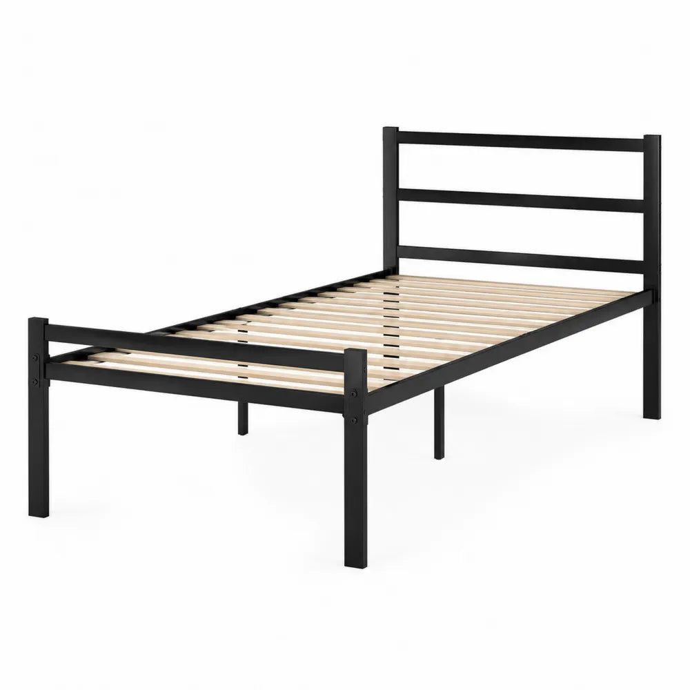 Struttura letto singolo metallo nero con doghe legno di pino 90x190 cm