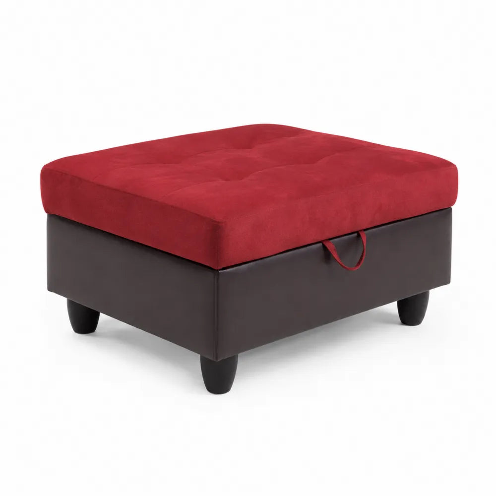 Poggiapiedi in Microfibra e Similpelle 60x60x40 cm Rosso/Marrone