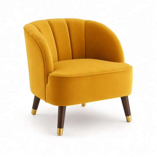 Poltrona in Velluto Giallo con Gambe in Legno