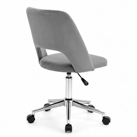 Sedia da ufficio in Velluto Grigio con Base in Metallo Cromato