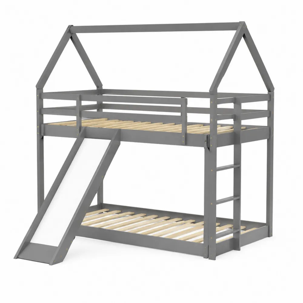 Letto a castello in legno con scivolo per bambini Grigio