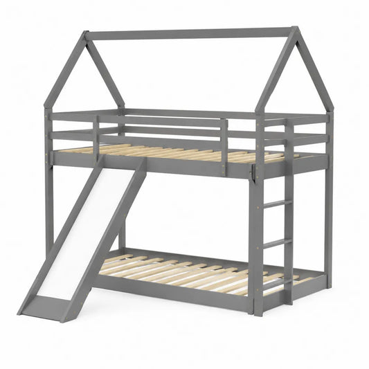 Letto a castello in legno con scivolo per bambini Grigio