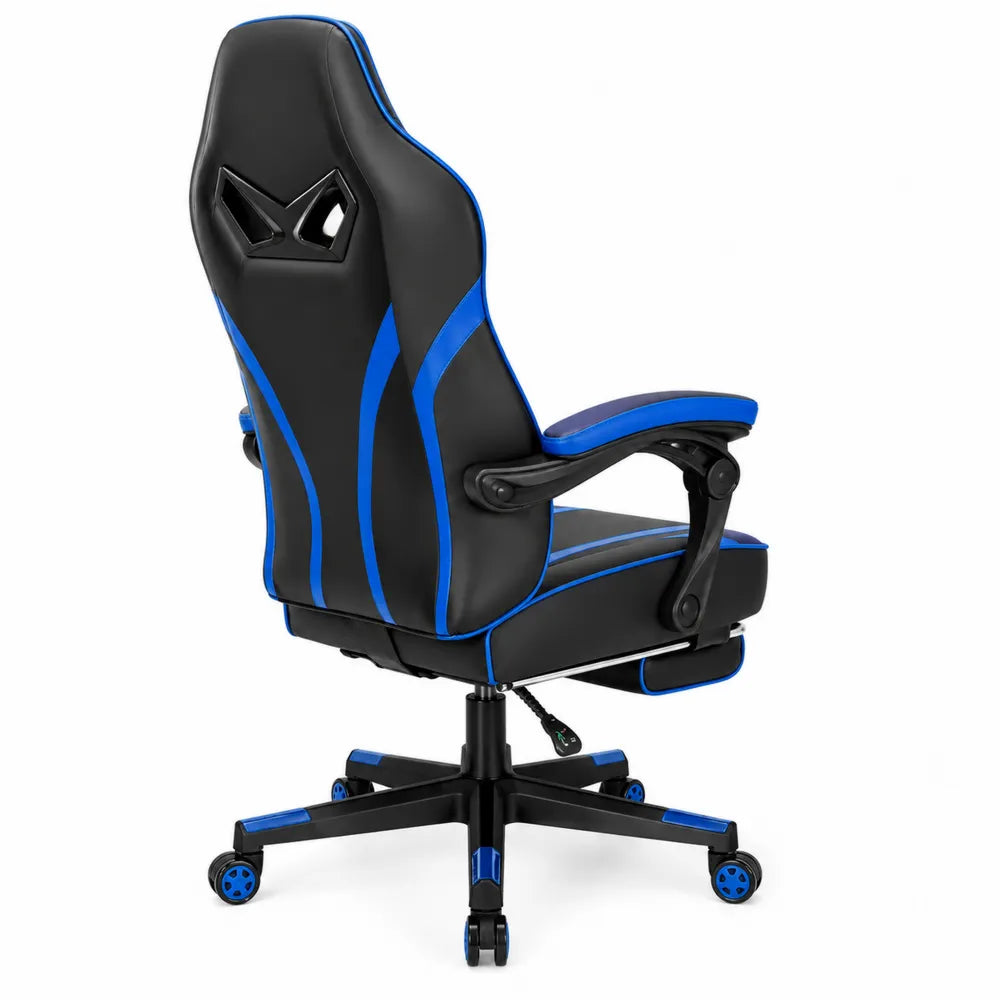 Sedia da Gaming in Pelle Sintetica Nera e Blu con Schienale Reclinabile