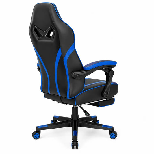 Sedia da Gaming in Pelle Sintetica Nera e Blu con Schienale Reclinabile