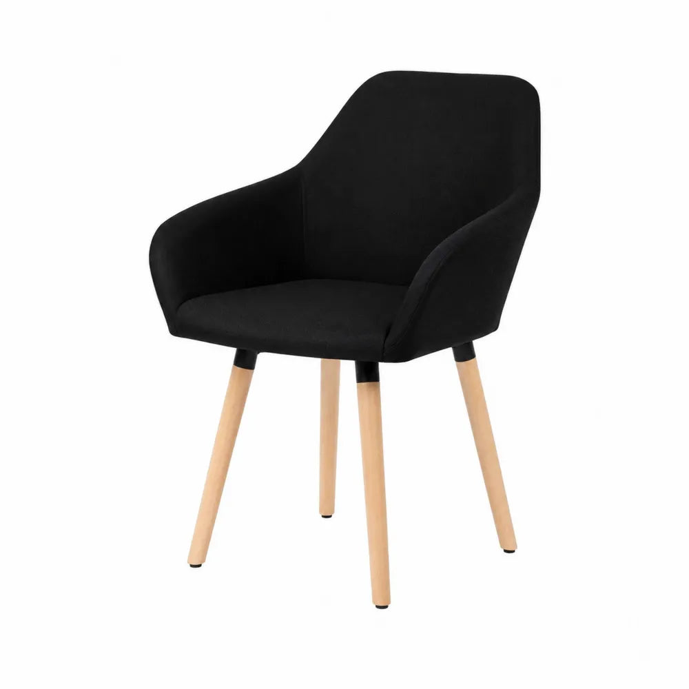 Sedia in Tessuto Nero con Gambe in Legno
