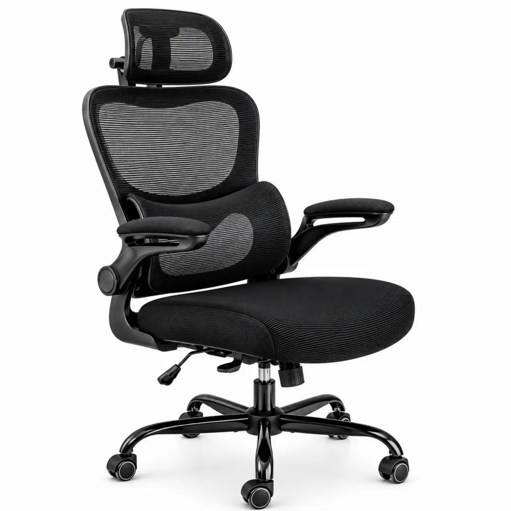 Sedia da ufficio ergonomica in rete nera con poggiatesta regolabile