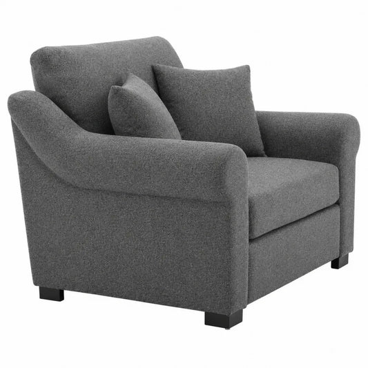 Poltrona in tessuto grigio con cuscini